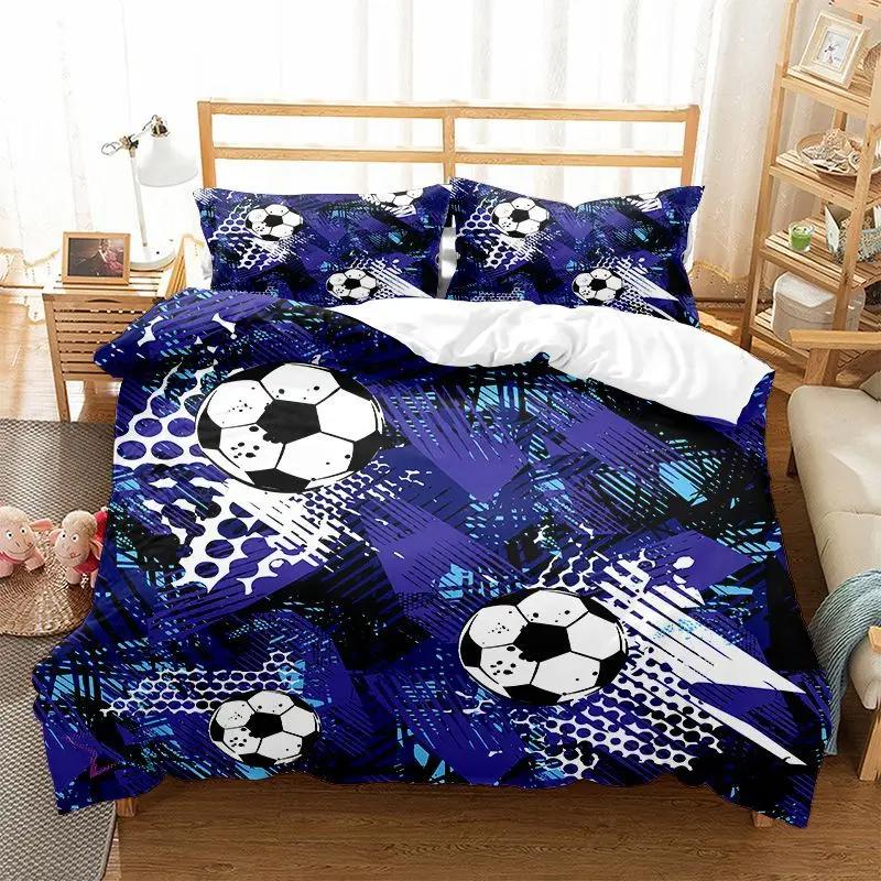 Sports Theme Boys Bedding Set Microfiber Football Comforter Cover for Kids Girls Teens Duvet Cover Hip Hop Graffiti Quilt Cover
