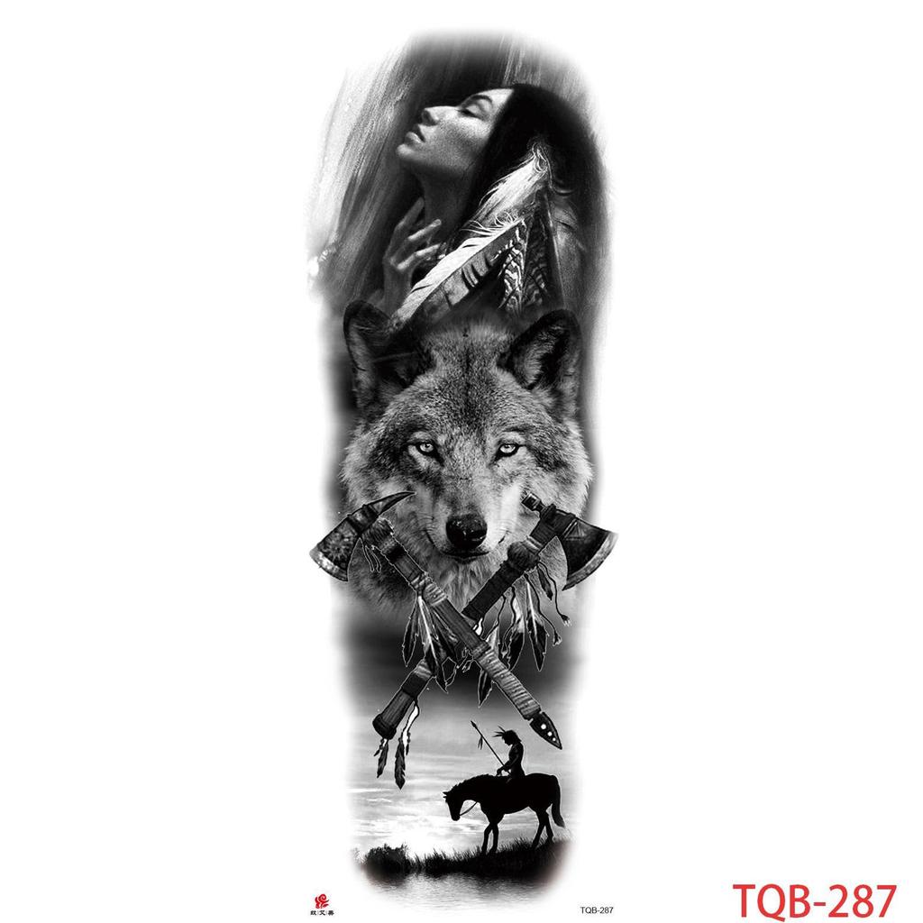 1 PC 480*170MM Large Temporary Tattoos Sleeve for Men Women Full Arm Selleve Tattoos Temporary Realistic Fake Wolf Tiger Lion Tattoo