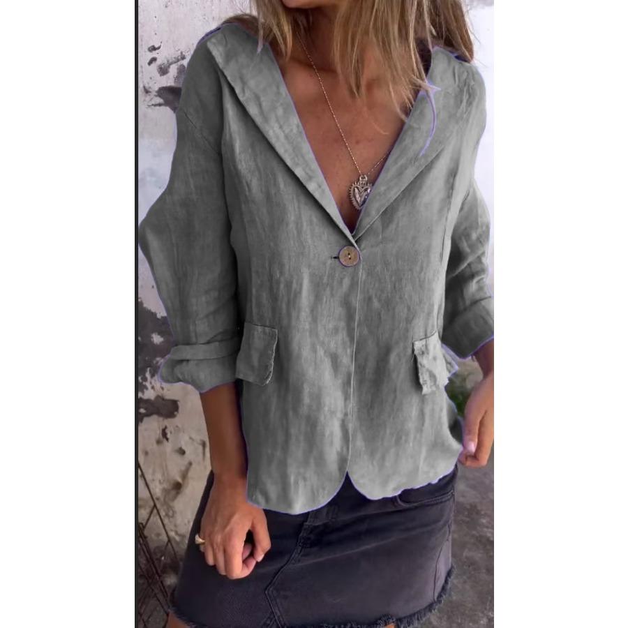 Women Soft Breathable Thin Coat Spring Plus Size Vintage Button Down Blazer Casual Solid Color Autumn Lapel Blazer Coat Ladies