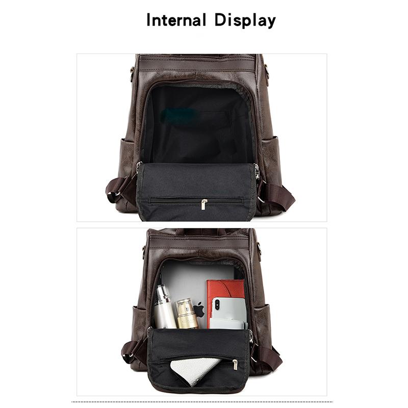 Soft Leather Backpack Women's Anti-theft Schoolbag Lightweight Shoulder Bag Satchel Handbag Travel Daily and Shopping Bag