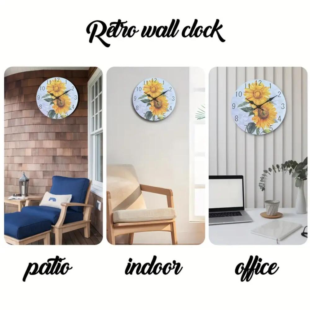 Деревянные часы Подсолнух Ретро Подвесной Настенный Декор Часы Бесшумные Настенные Часы Кофейня