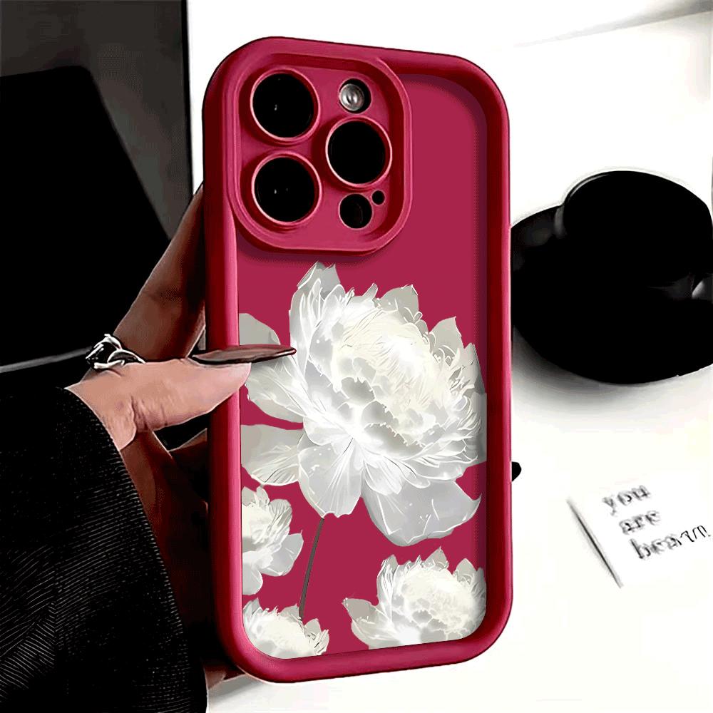 Силиконовый чехол 'Белый Лотос' для iPhone 16 15 14 13 12 11 Pro Max XS XR X, Защита от царапин, Ударопрочный, Модный Защитный Чехол