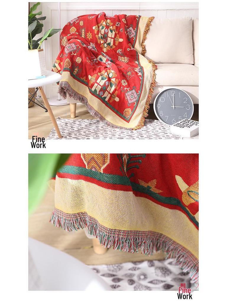 Европейский желтый плед в тибетском стиле, полностью хлопковый, двухсторонний, вязаный - Нескользящий, модный, минималистичный дизайн для дивана