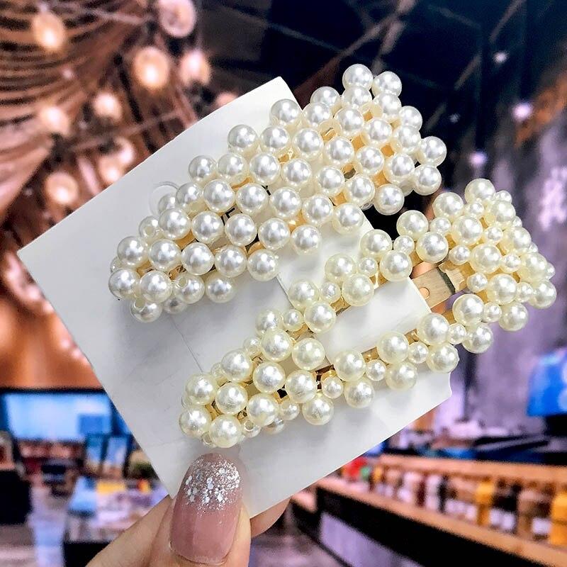 Новая корейская заколка для волос с жемчугом для женщин и девочек, заколка для волос с геометрическим рисунком, заколки с плетеным жемчугом, боковой зажим, головные уборы, модные аксессуары для волос
