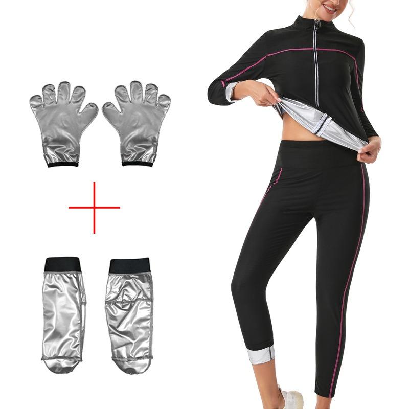 Женский костюм для тренировок, вызывающий потоотделение, одежда для тренировок, фитнеса и сауны, комплект с топом с длинным рукавом и длинными брюками, повседневная утягивающая одежда с высоким воротом