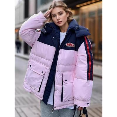 Контрастные цвета пуховик с хлопковой подкладкой Xi звуковой бум хлопковая одежда женские новые утолщенные куртки с хлопковой подкладкой свободное зимнее пальто тренд