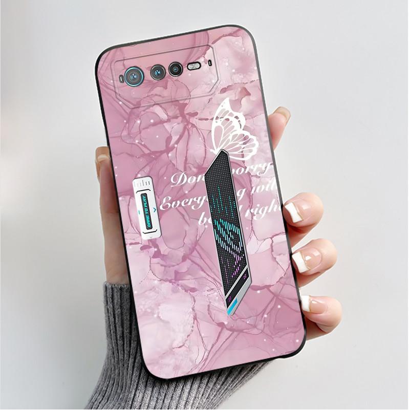 For Asus ROG 6 Case For ROG Phone 6 Pro / 6D Fashion Butterfly Flowers Bumper Soft Black Silicone Cover For Asus ROG6 ROG6D Case
