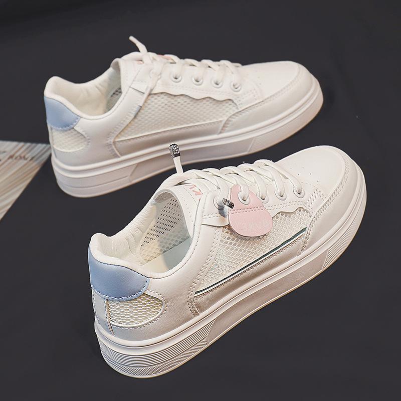 Женские белые туфли, новые летние сетчатые туфли, женские дышащие универсальные туфли с толстой подошвой, увеличенные удобные туфли для доски Tide