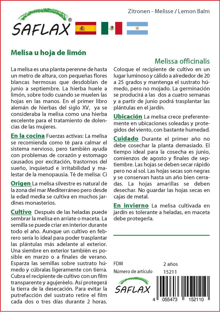 SAFLAX Garden in the Bag - Мелисса лимонная - 150 семян - С субстратом в подходящем пакете - Melissa officinalis