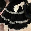 Japanese Kawaii Mini Cake Skirt Womens Black Casual Elegant Lolita Sexy  High Waist Lace Y2k Aesthetic Sweet Gothic Faldas