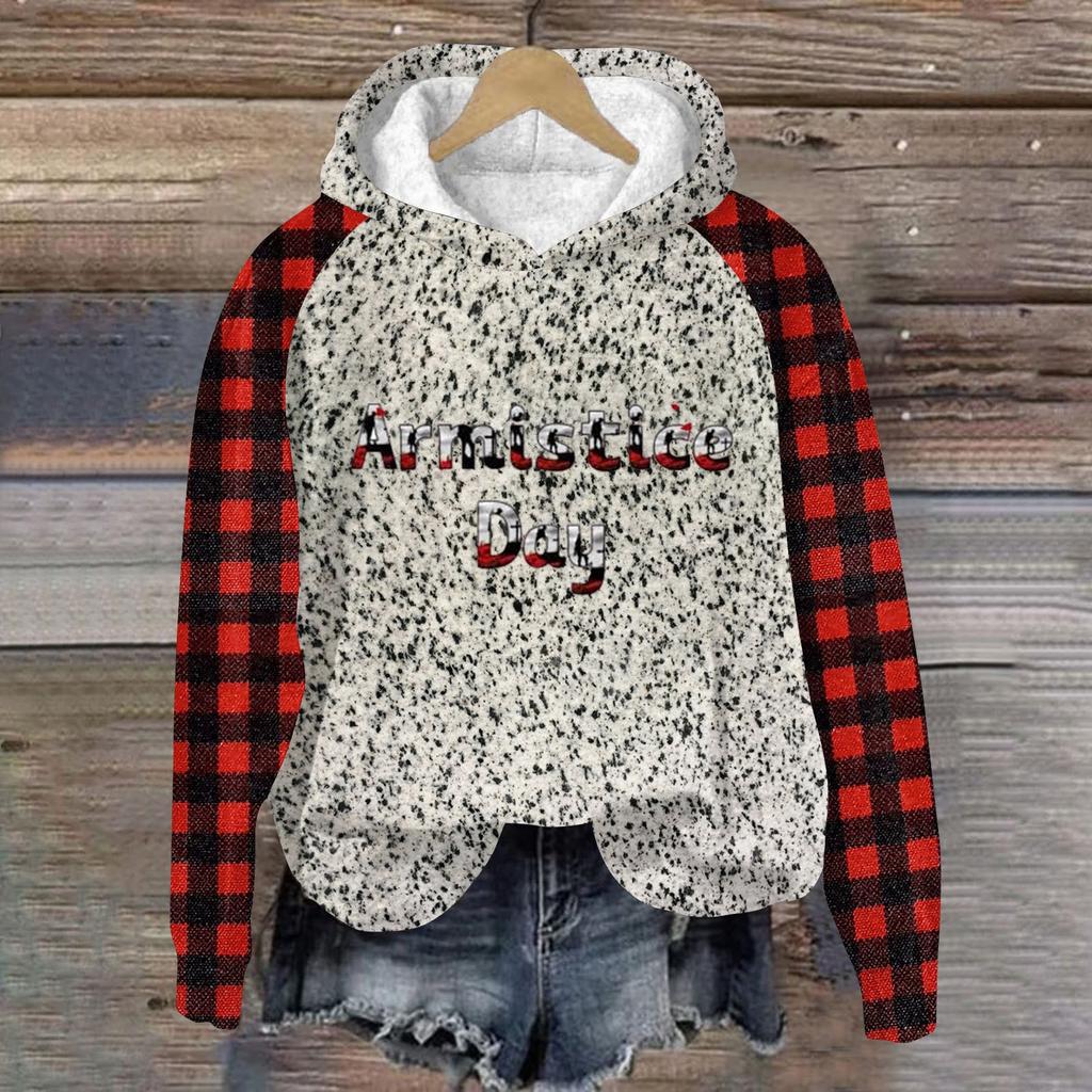 Women's Fashion Pullover Plunging Sleeve Christmas Printed Hooded Sweatshirt