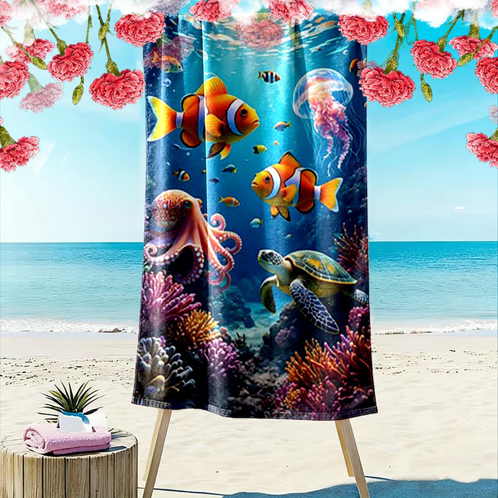 Colorful Underwater World with Clownfish Beach towel quick-drying for travel outdoor sports jogging beach and swimming