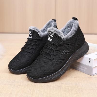 Женские зимние хлопковые туфли с плоской подошвой, мягкой подкладкой и шнуровкой спереди, для людей среднего и пожилого возраста, спортивная теплая нескользящая обувь