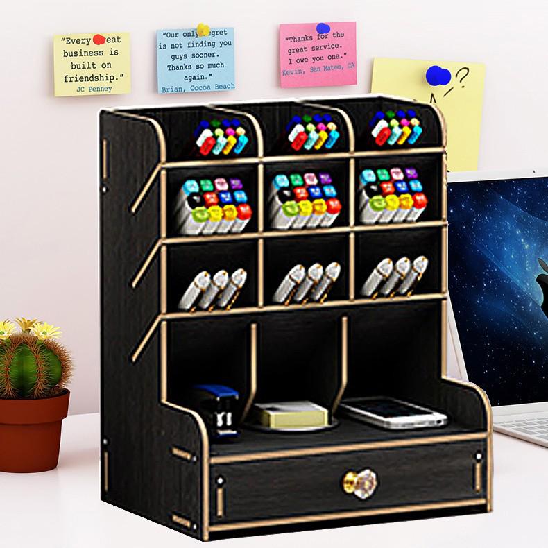 Nordic Style Wooden Desktop Pen Holder and Stationery Organizer