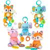 Soft Hanging Crinkle Squeaky Sensory LearningToy Stroller Car Seat Crib Travel Plush Animal Wind Chime with Teether Boys Girls