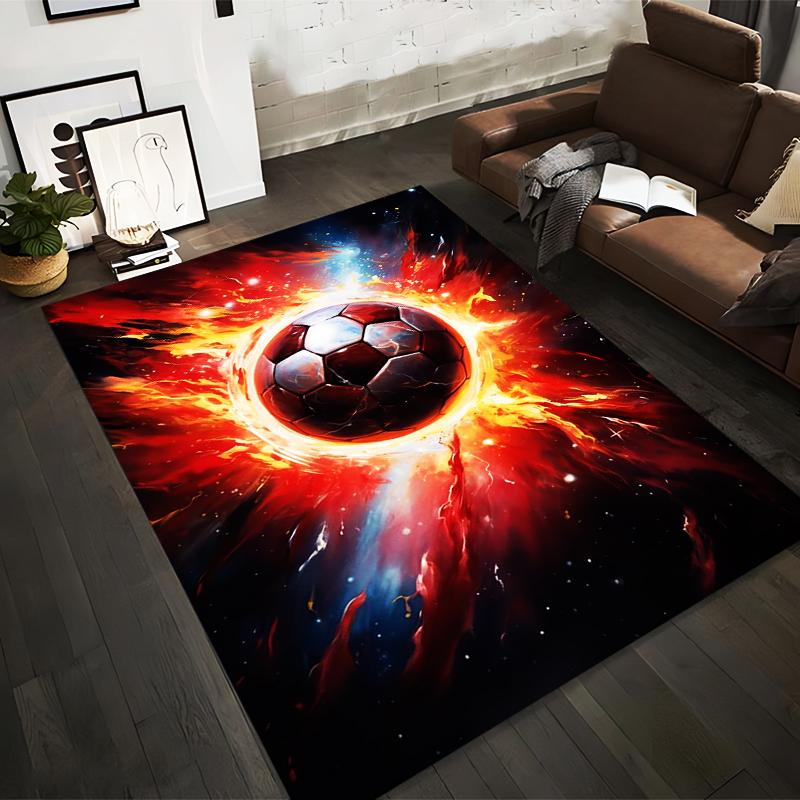 Fiery Soccer Ball Carpet with Space Background for Home Decor Suitable for use as an anti-slip for living room bedroom sofas