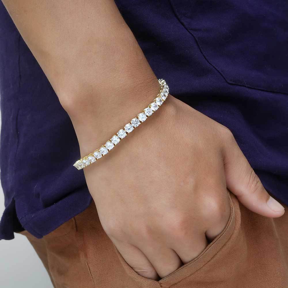 Trendy 18K Gold-Plated Zircon Tennis Bracelet for Men – Hip-Hop Style