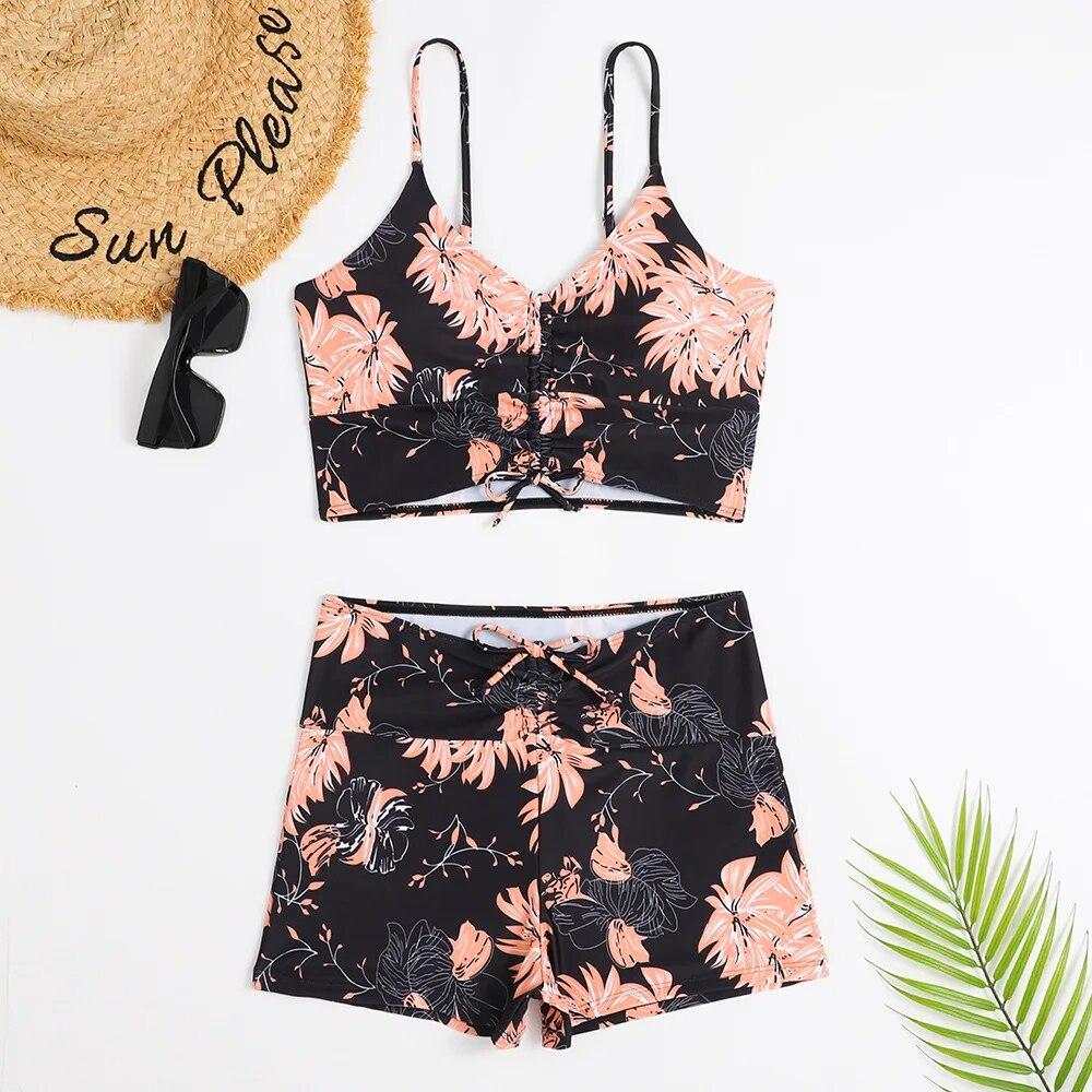 High Waist Bikini Swimsuit Women 2024 Push Up Bikini Floral Swimsuit Print Bikini Boxers Swimwear Swim Trunks Bathing Suit