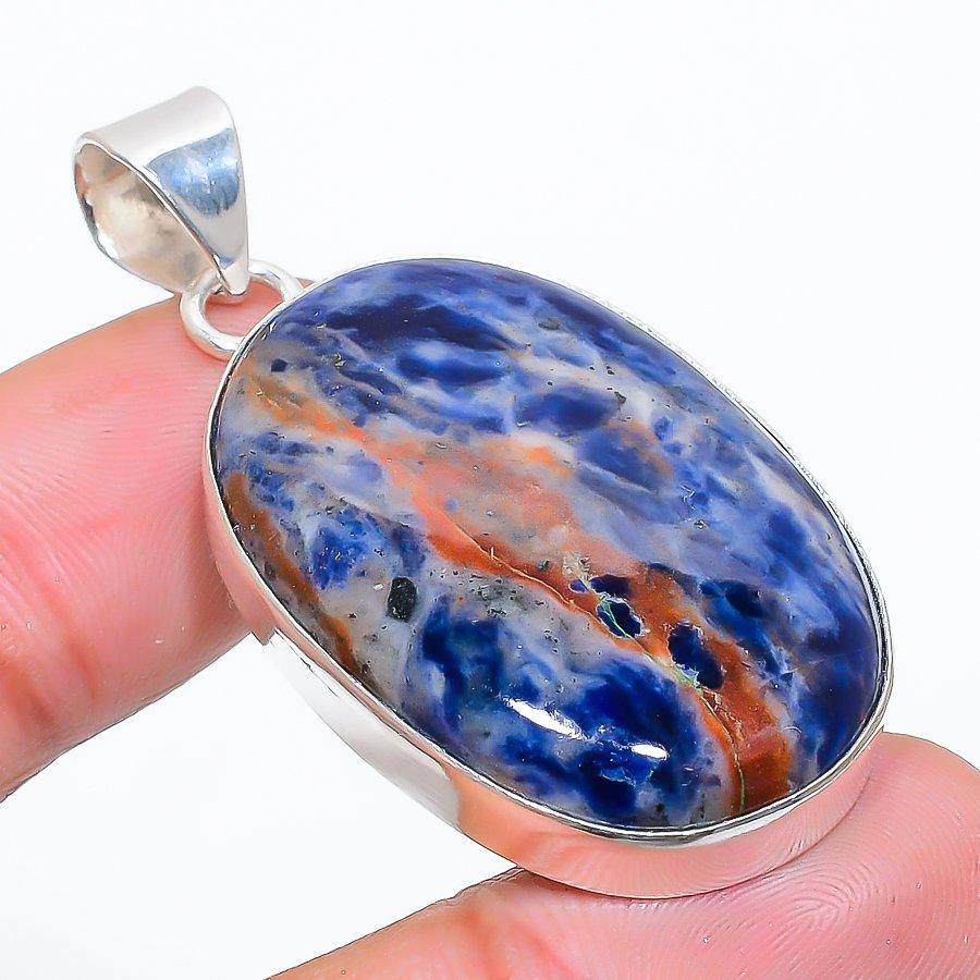 Кальцит Агат Драгоценный камень Ручная работа 925 Стерлинговое серебро Ювелирная подвеска 1,93" SU-10890