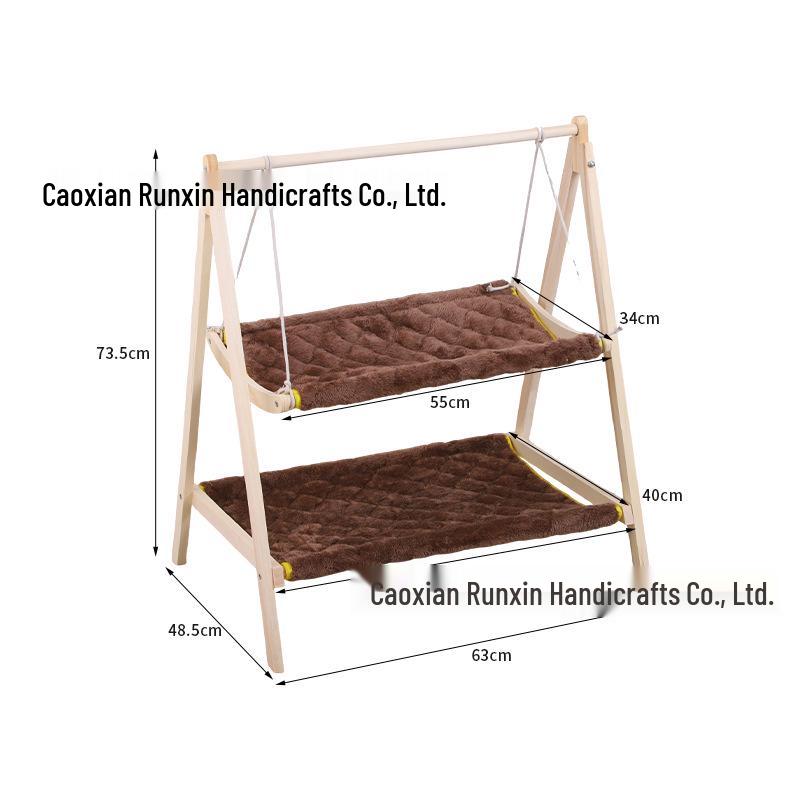 Cat Double-Layer Hammock Bed - Solid Wood Cradle & Swing House