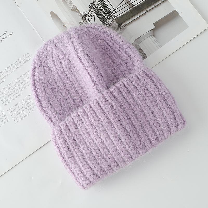Konijnenbont Zachte Warme Beanie Muts Voor Vrouwen Wol Motorkap Dikke Gebreide Mooie Skullies Mutsen Ангорская вязаная шапка