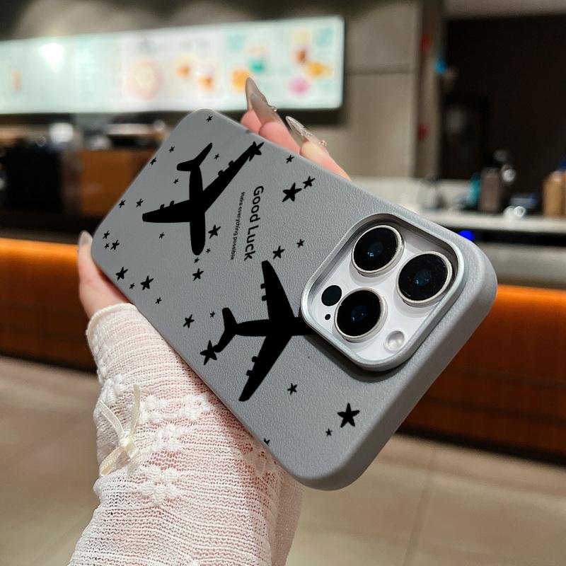 Для iPhone 16 15 Pro Max 14 Pro 13 12 11 чехол с принтом самолета тонкий TPU кожа текстура мягкий матовый противоударный чехол для телефона