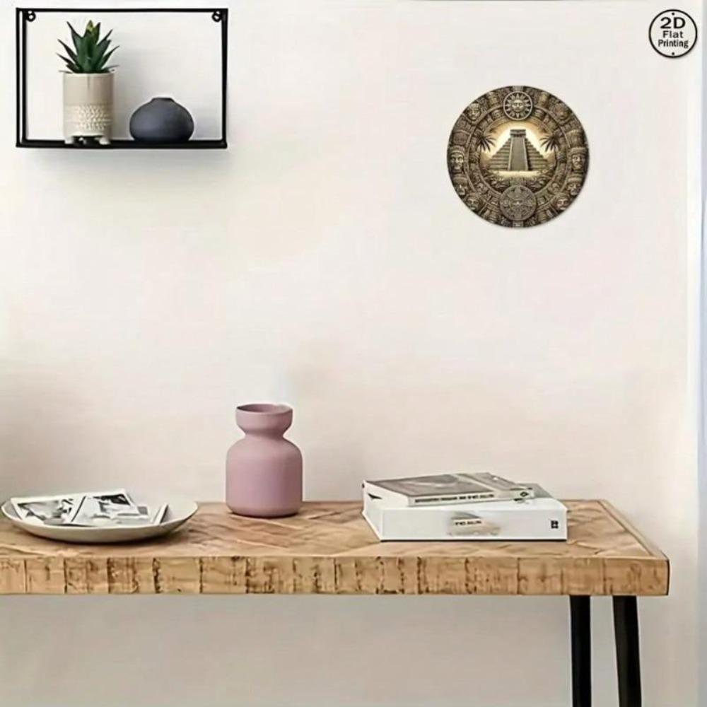 Metal Vintage Wall Art Round Maya Aztec Wall Decor Pyramid of Sun Home