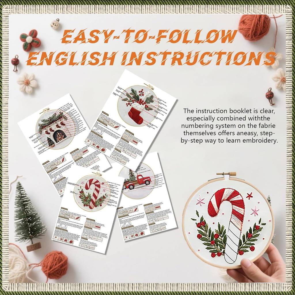 4 Набора Рождественской Вышивки для Начинающих Наборы для Вышивания Крестом Наборы для Вышивания Иглой для Взрослых с Схемой Иглы Нитки Инструменты