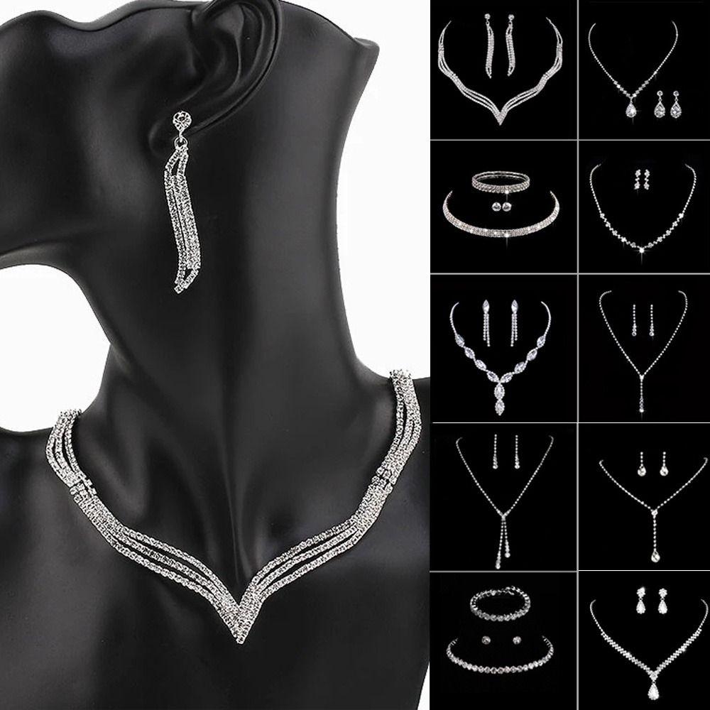 Банкетный горный хрусталь ожерелье серьги свадебное платье невесты ювелирные изделия мода кристалл ювелирные изделия комплект подарки