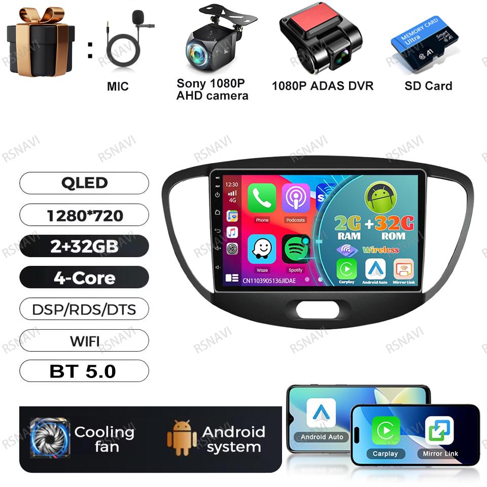 Car Radio Android 16 For Hyundai I10 2007 2008 2009 2010-2013 DSP BT Navigation Viedo Player 4G LTE DVD Head Unit QLED GPS AUTO