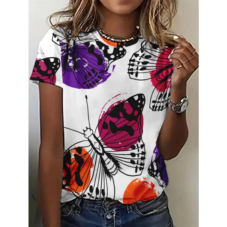 Summer Butterfly 3D Printed T-Shirts Plus Size Short Sleeve Top for Women's Versatile Loose Casual T-shirt