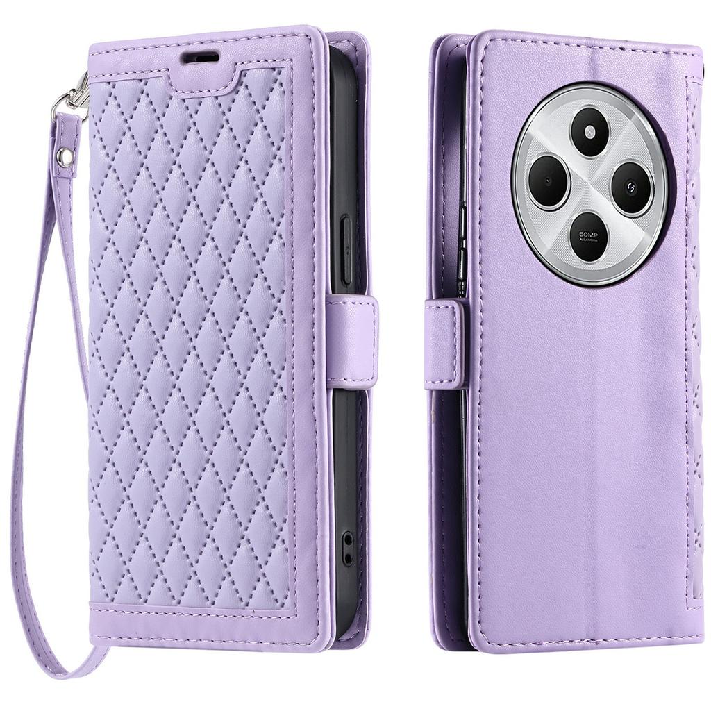 Leather Case For Xiaomi Redmi 14C 5G/14C 4G/14R 5G/Poco C75 4G Rhombus Texture Wallet Stand Phone Cover with Wrist Strap
