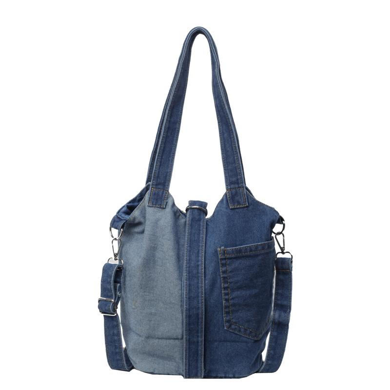 Niche Bucket Canvas Bag Women's Bag Literary Fashion Hand Bill Shoulder Bag Patchwork Denim Crossbody Bag