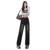 Black and gray American retro wide-leg jeans women's autumn new narrow high-waisted straight-leg slim floor pants