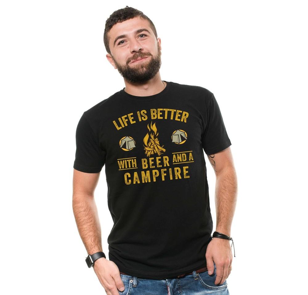 Life Is Better With Beer And A Campfire Shirt Camping Tee Outdoor Gift Shirt Unisex T-Shirt