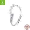 Simple Pearl Mozzarella Diamond Open Ring Ladies Celebrity S925 Sterling Silver Ring Ring