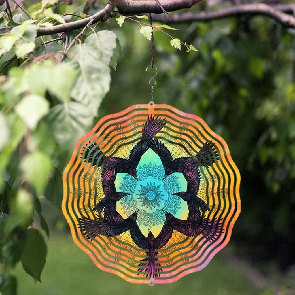 25.4cm Rotating Metal Wind Chime Vibrant Mandala Design Outdoor Hanging Decor for Garden Balcony Patio Creative Gift All Seasons