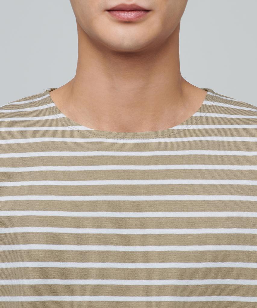 MUSINSA STANDARD Striped Boat Neck Long Sleeve T-Shirt [Beige/Ivory]