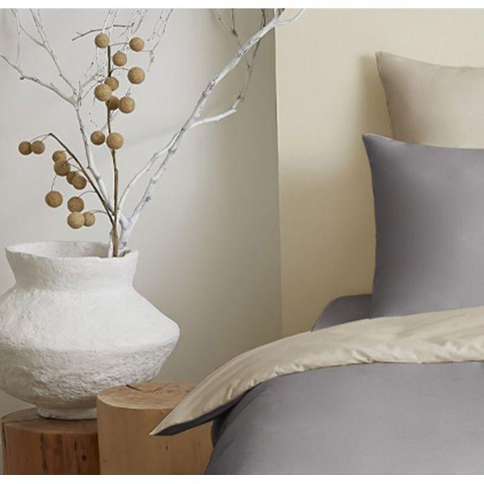 Pack complet 4 pièces Taupe/Lin réversible housse de couette pour lit 90 x 190 cm