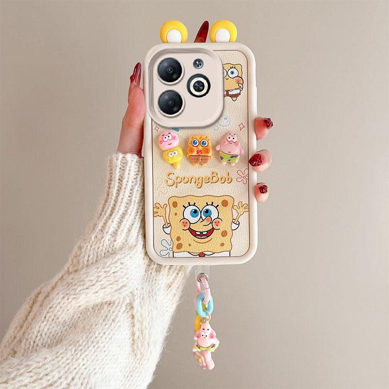 KEYSION Милый чехол с 3D-мультяшным изображением уха для TECNO Spark Go 2024 20 20C с браслетом, силиконовый противоударный чехол для телефона Tecno Pop 8