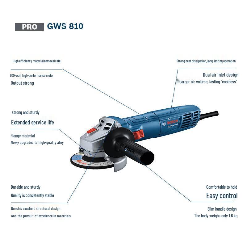 Bosch GWS 810 Corded Angle Grinder CN plug (adapter included)
