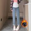 8 Беременных женщин флисовые эластичные джинсы Зимние брюки для папы Утолщенные термобрюки с поддержкой живота Повседневные брюки для улицы