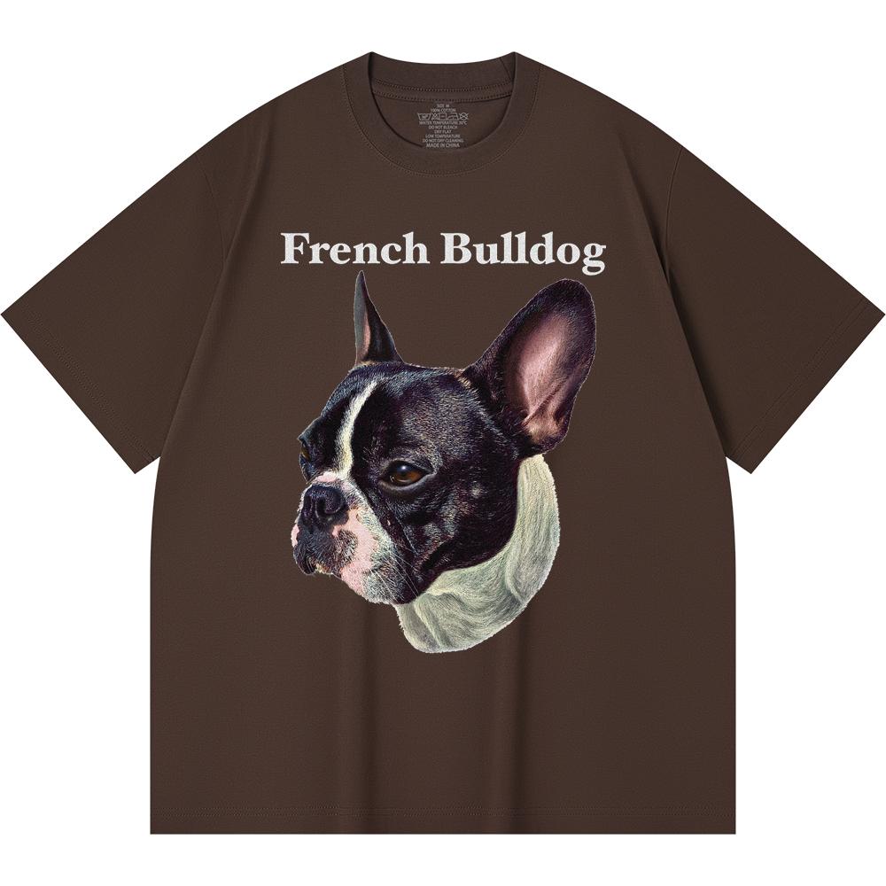 Футболка из 100% хлопка плотностью 230 г/м2 с принтом «Французский бульдог-1» Футболка из чесаного хлопка в смешном стиле Харадзюку