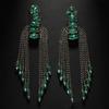 Green earrings high-end light luxury tassel earrings long ethnic style green gold