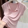 2025 лето новый розовый футболка с V-образным вырезом и короткими рукавами женский темпераментный приталенный похудение западный стиль