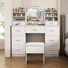 Dressing Table with Mirror, Dressing Tables with LED Lighting, Cosmetic Table with 9 Drawers, Dressing Table, White, for Living Room or Bedroom,