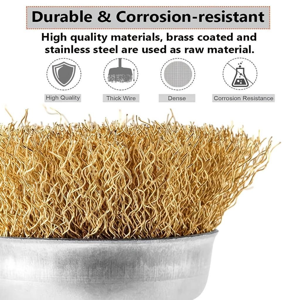 Набор щеток-чашек из проволочной щетки, 10 шт., грубая гофрированная проволочная щетка с хвостовиком 1/4 дюйма для насадки на дрель