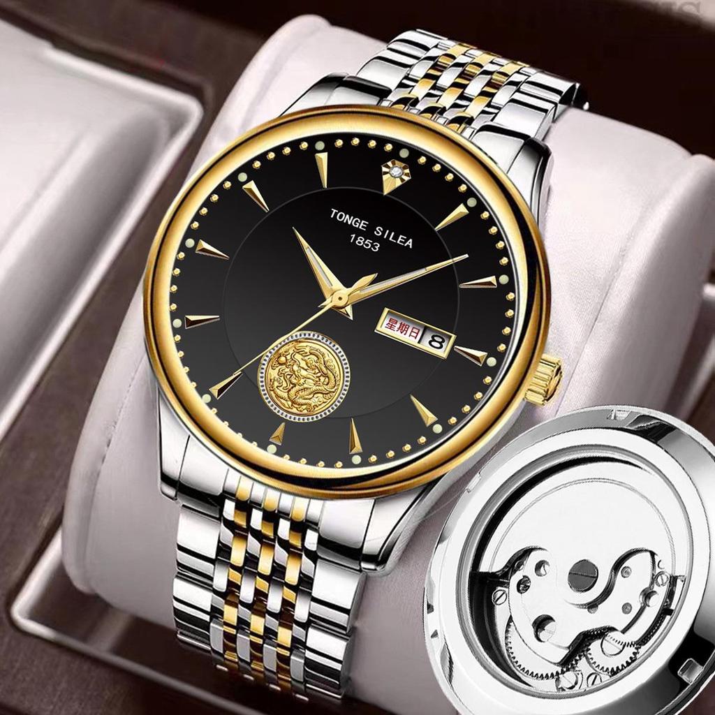 Автоматические мужские механические часы Jinlong с прозрачным корпусом и ремешком с застежкой-бабочкой