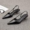 Black Women Pointed Toe Heels Shoes Sandals 2025 Dress Party Summer Slippers New Walking Flip Flops Pumps Slides