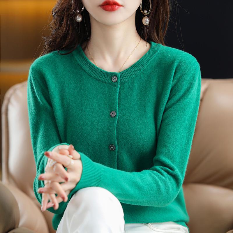 2024 Осень Женский Круглый Вырез Вязаный Шерстяной Кардиган Свитер Пальто